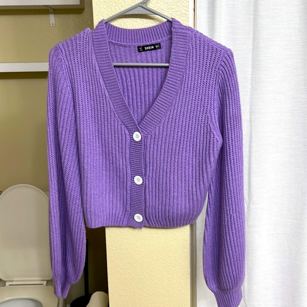 Purple cardigan (slightly cropped)